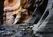 Randonnée des Narrows dans la rivière, Zion, Ouest américain