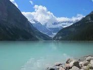 Rive du lac Louise et thé du glacier, Lake Louise et Yoho, Ouest canadien